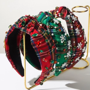 Serre-tête de Noël Noué à Carreaux pour Femmes Avec Strass Fausse Künstliche Perle Flocon de Neige Métal Accessoire de Coiffure
