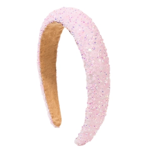 Sparkly pink padded headband for women with iridescent crystals and soft inner lining