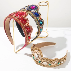 Barok Vintage Kroon Hoofdband Luxe Strass Kunstparel Gevoerde Haarband Retro Paleis Stijl Bruiloft Feest Haaraccessoires