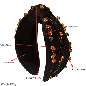 Dimensioni del cerchietto largo stile dark con perline, motivo a ragno e strass