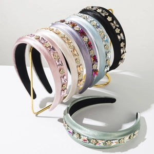Serre-tête Rembourré en Satin pour Femmes Avec Papillon et Fleur en Strass Mode Élégant Accessoire Cheveux
