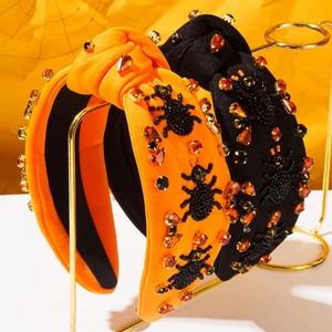 Cerchietto Annodato con Ragno di Halloween per Donna Fascia Larga con Strass e Perline Gotica Accessori per Capelli Festa