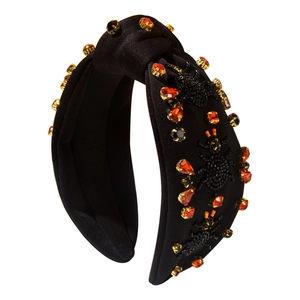 Cerchietto a nodo con ragno di perline stile scuro e strass arancioni per feste e capelli