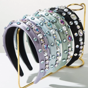 Serre-tête Rembourré à Bord Large de Luxe pour Femmes Avec Imitation Künstliche Perle Cristaux de Strass Style Palais Vintage Bandeau Satin