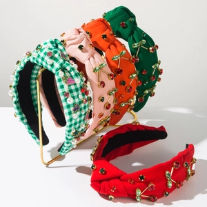 Cerchietto Largo Nodo Frutta Ciliegia Strass Dolce Tessuto Cristallo Fascia Per Capelli Accessori Festa Per Donna Ragazza
