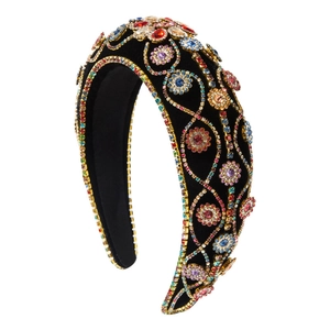 Baroque luxury velvet headband with colorful rhinestones in a vintage floral design