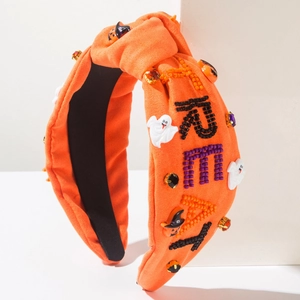 Halloween headband with orange velvet, beadwork TREAT letters and pumpkin charms