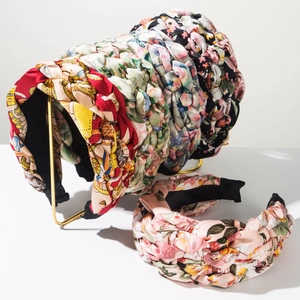 Braided Floral Fabric Headband Wide Twist Knot Hairband Women Vintage Bohemian Print Headband Fashion Hair Accessories