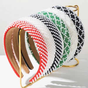 Vintage Luxurious Padded Artificial Pearl Headband For Women Elegant Wide Band Fabric Hair Hoop Party Banquet Fashion Hair Accessories