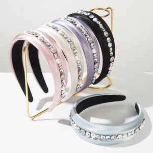 Fashion Padded Satin Headband With Rhinestones And Artificial Pearls French Vintage Wide Hair Band For Women Hair Accessories Gift