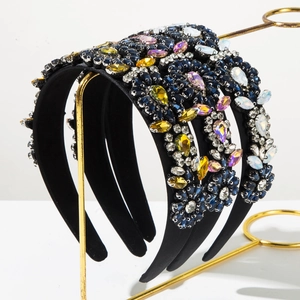 Serre-tête Rembourré de Luxe Baroque pour Femmes Strass Cristal Fleur Bandeau de Cheveux Large Coiffe Rétro Style Français Accessoires de Cheveux