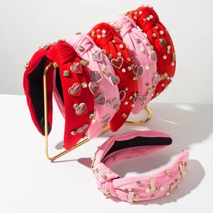 Cerchietto Largo Nodo Dolce in Tessuto con Cuore di Strass Lettera LOVE Perla Artificial Fascia Capelli San Valentino Regalo Donna