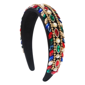 Baroque padded headband with colorful crystals and pearls in gold settings