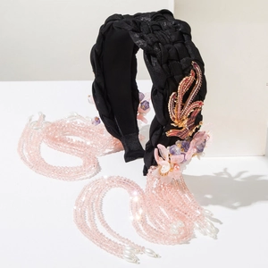 Elegant Chinese style woven headband with golden phoenix and crystal tassel fringe