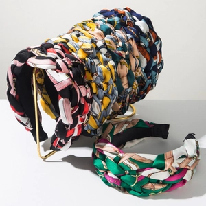 Bohemian Wide Braided Twist Headband For Women Vintage Print Satin Fabric Chain Pattern Fashion Hair Band Accessory