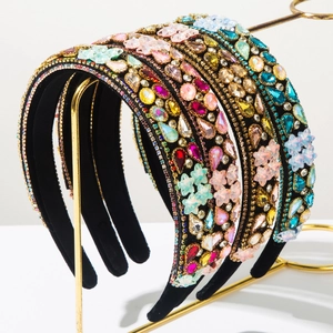 Baroque Luxury Rhinestone Star Padded Headband Vintage Velvet Jewel Hairband For Wedding Party Women Heavy Craft Hair Accessory