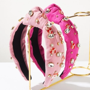 Women Wide Knotted Headband Twill Cotton Fabric Rhinestone Embellished Love Heart Calendar Charm Sweet Hair Accessory Hair Hoop