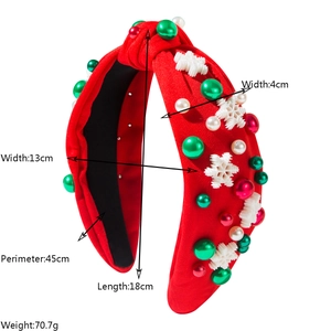 Détails et dimensions du serre-tête de Noël rouge avec perles et flocons de neige