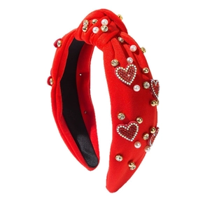 Cerchietto rosso annodato con strass e cuori per la festa di San Valentino