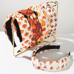 Fascia per Capelli Larga con Nodo Stampa Tacchino Zucca Foglia di Acero del Ringraziamento Autunno in Tessuto Accessori Capelli Donna