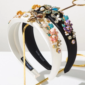 Baroque Padded Headband With Alloy Butterfly Enamel Flower Artificial Pearl Rhinestone Retro Hair Accessories For Women Wedding Party