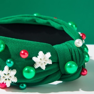 Détail du serre-tête flocon de neige vert forêt avec perles pour accessoires de Noël