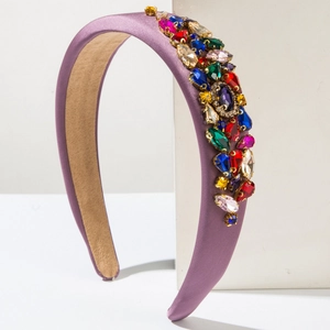 Elegant purple padded sponge headband with colorful rhinestones for party wear