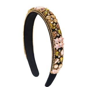 Baroque style wide headband with sparkling colorful rhinestones in star and heart shapes