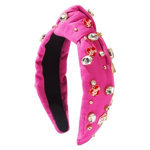Rose pink knotted headband featuring crystal rhinestones and LOVE heart charms accessory