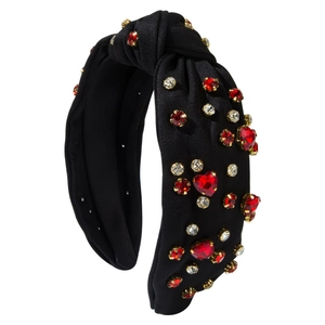 Black knot headband with red heart crystals and white rhinestones for Valentine gift