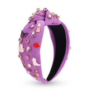 Serre-tête violet avec strass et breloques émaillées sur le thème de la musique