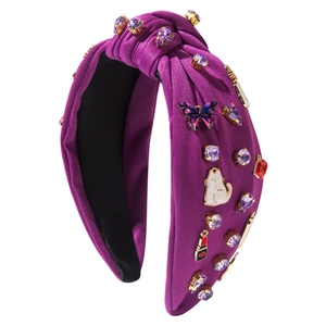 Serre-tête noué violet tendance avec strass et breloques de festival de musique