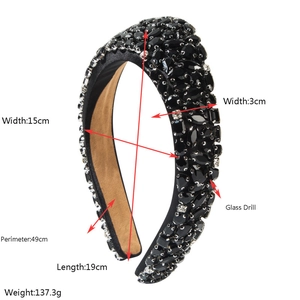 Luxury Baroque black crystal padded headband with sparkling glass rhinestones