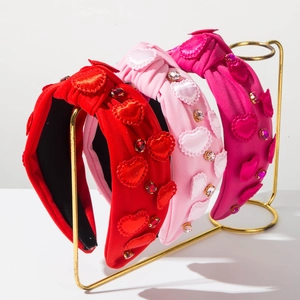Valentine's Day Heart Knot Headband Rhinestone Fabric Wide Brim Hairband Sweet Romantic Hair Accessories For Women Girls Gift