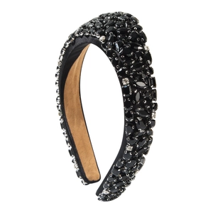 Luxury Baroque headband with black crystals and thick padding on a white background