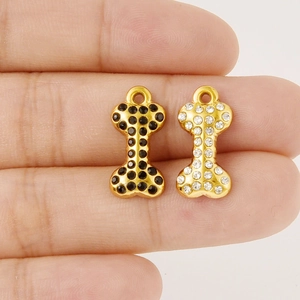 304 stainless steel bone charms with rhinestones for DIY necklaces and bracelets