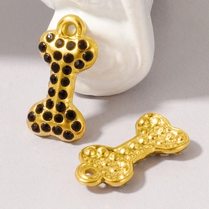 304 stainless steel bone charms with black rhinestones for DIY necklace making