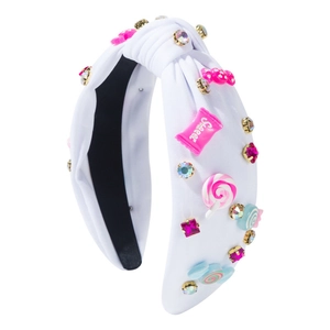 Serre-tête noué blanc avec breloques bonbons et strass scintillants pour femme