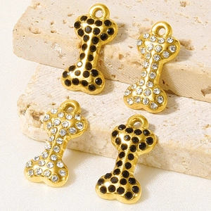 Golden 304 stainless steel bone charms with crystal and black rhinestones for DIY