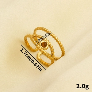 Vintage 304 stainless steel gold layered ring with brown round gemstone and bead texture