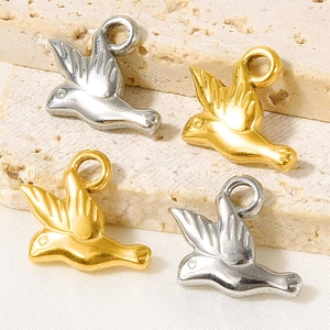 Polished stainless steel bird pendants in gold and silver finish for DIY jewelry