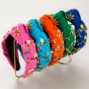 Baroque St Patrick's Day Knotted Headband Fabric Shamrocks Rhinestone Crystal Hairband Retro Irish Festival Hair Accessories