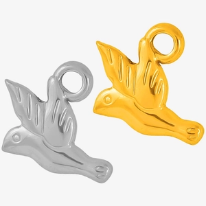 Polished bird pendants in gold and silver finish with engraved feather details
