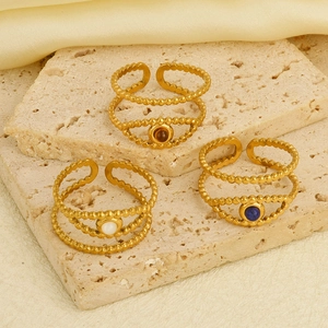 Vintage 304 stainless steel open rings with mother of pearl and tiger eye gemstones