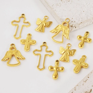 304 stainless steel necklace pendants featuring golden crosses and angels on stone decor