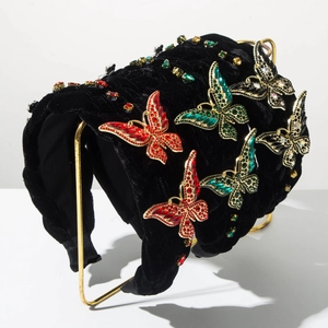 Serre-tête Rembourré en Velours Style Baroque pour Femmes avec Papillon et Fleurs en Strass Large Bandeau Vintage Accessoires Cheveux
