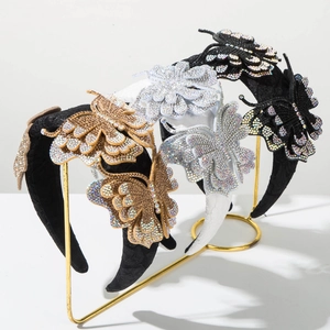 Baroque Luxury Butterfly Rhinestone Padded Headband For Women Vintage Fabric Hair Hoop Ballroom Party Hair Accessories
