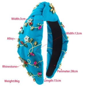 Blue knotted rhinestone headband with colorful crystals and enamel flowers for party