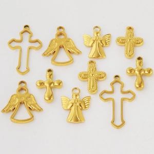 304 Stainless Steel Pendant Only (Without Chain) 18K Gold Plated Angel Cross Charm DIY Necklace Making Jewelry Accessories