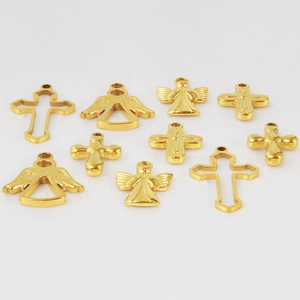 Detailed view of 18k gold plated 304 stainless steel religious and angel charms
